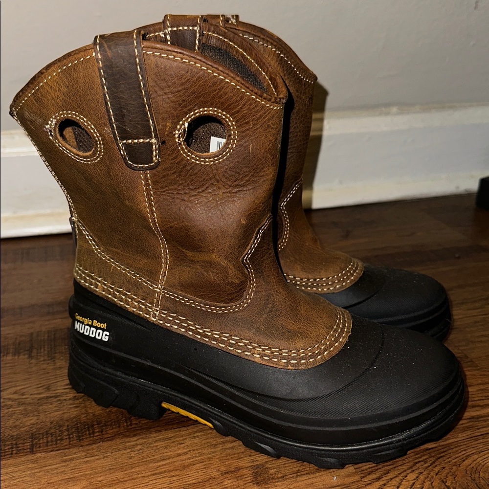 Brown and Black Muck Boots